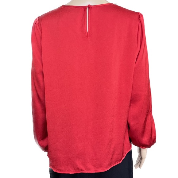 Liz Claiborne Career Petite True Red Jeweled Diamond Collar Blouse Size Medium - Picture 5 of 6